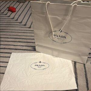 Prada White Shopping Bag and Paper